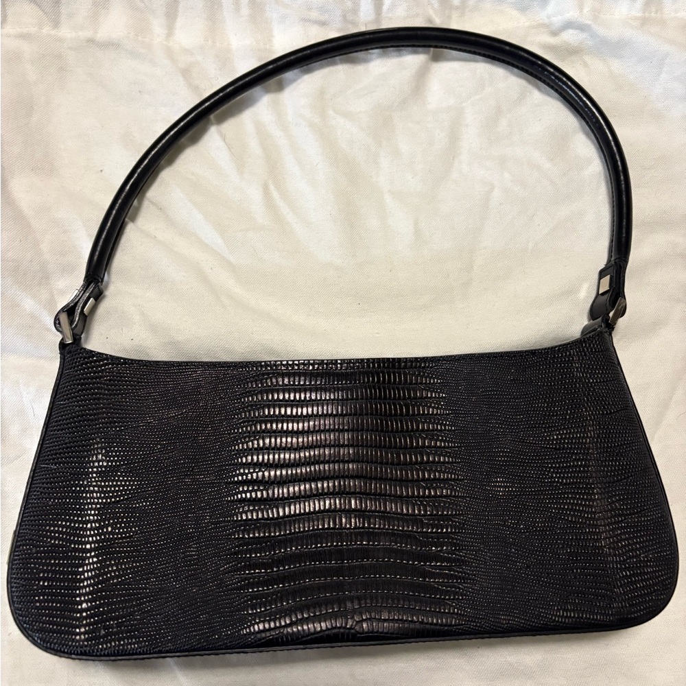 Salvatore Ferragamo Black Crocodile Embossed Shoulder Bag